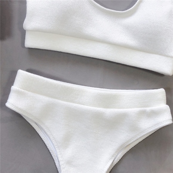 White Rib Knit High Waist 2 Piece Bikini Set - Picture 9 of 16